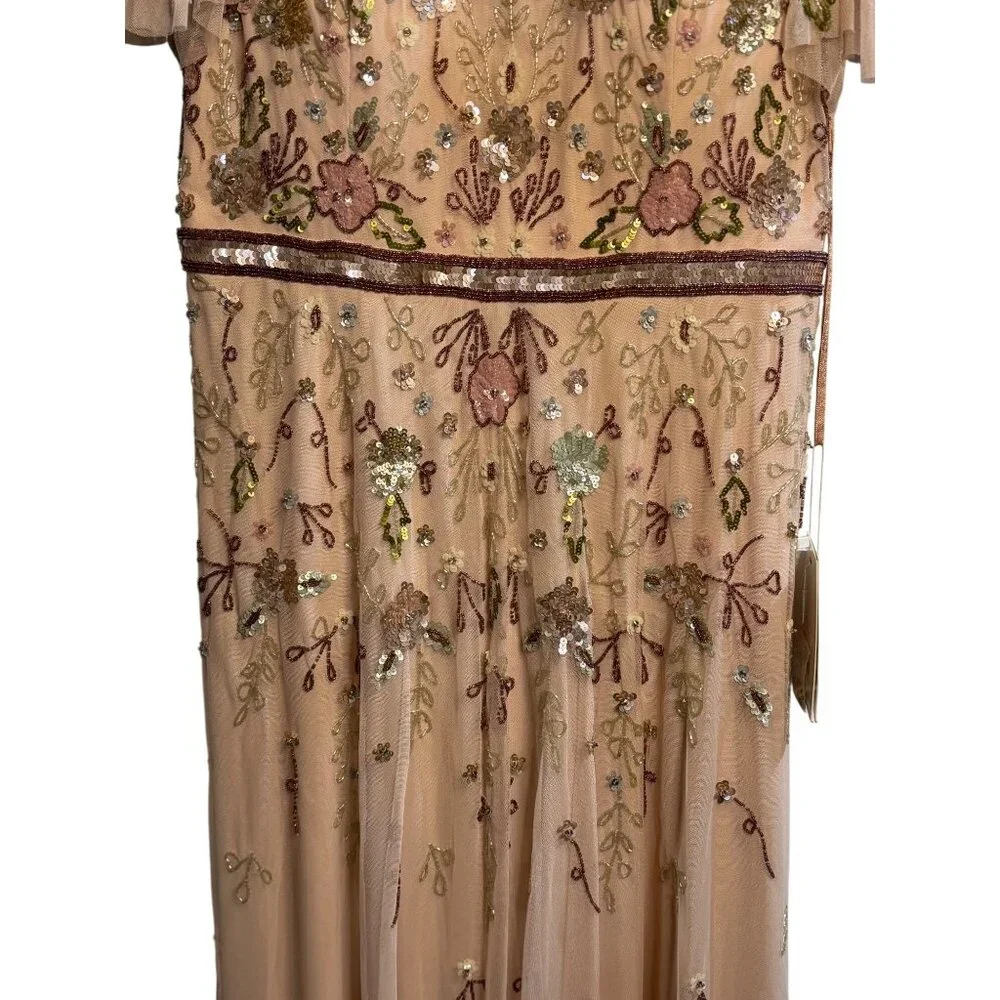 NWT Mac Duggal Floral Sequined Embellished High Neck Butterfly Sleeve Gown SZ 14 - Picture 3 of 14